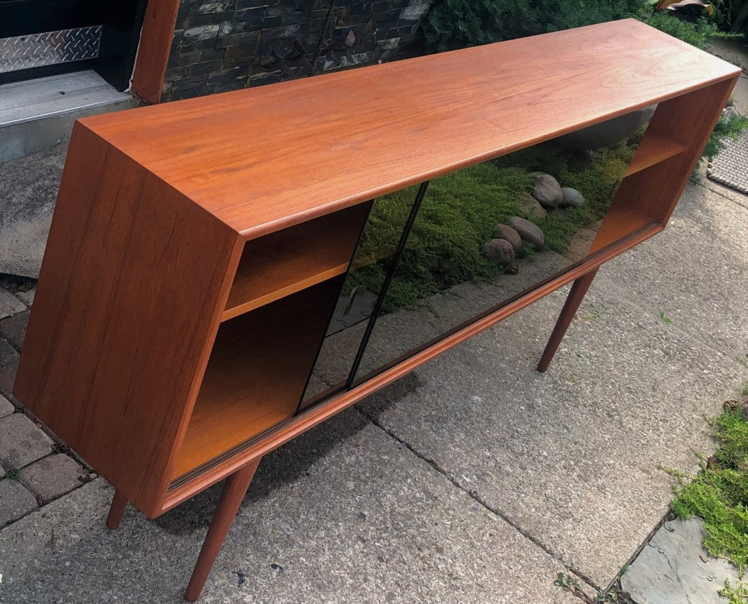 REFINISHED Danish Modern Teak Bookcase Display 71" with tinted glass doors PERFECT - Mid Century Modern Toronto