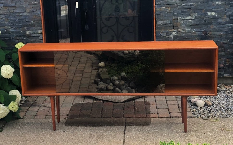 REFINISHED Danish Modern Teak Bookcase Display 71" with tinted glass doors PERFECT - Mid Century Modern Toronto