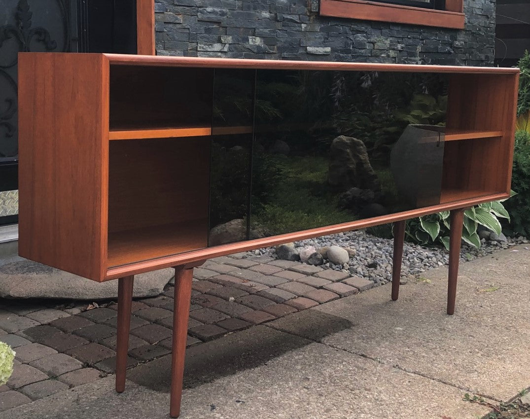 REFINISHED Danish Modern Teak Bookcase Display 71" with tinted glass doors PERFECT - Mid Century Modern Toronto