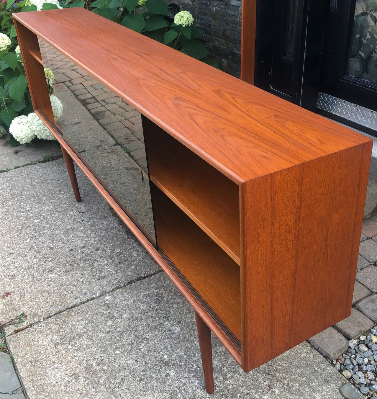 REFINISHED Danish Modern Teak Bookcase Display 71" with tinted glass doors PERFECT - Mid Century Modern Toronto