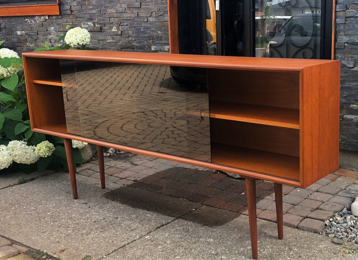 REFINISHED Danish Modern Teak Bookcase Display 71" with tinted glass doors PERFECT - Mid Century Modern Toronto