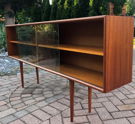 REFINISHED Danish Modern Teak Bookcase Display w glass doors 71" PERFECT - Mid Century Modern Toronto