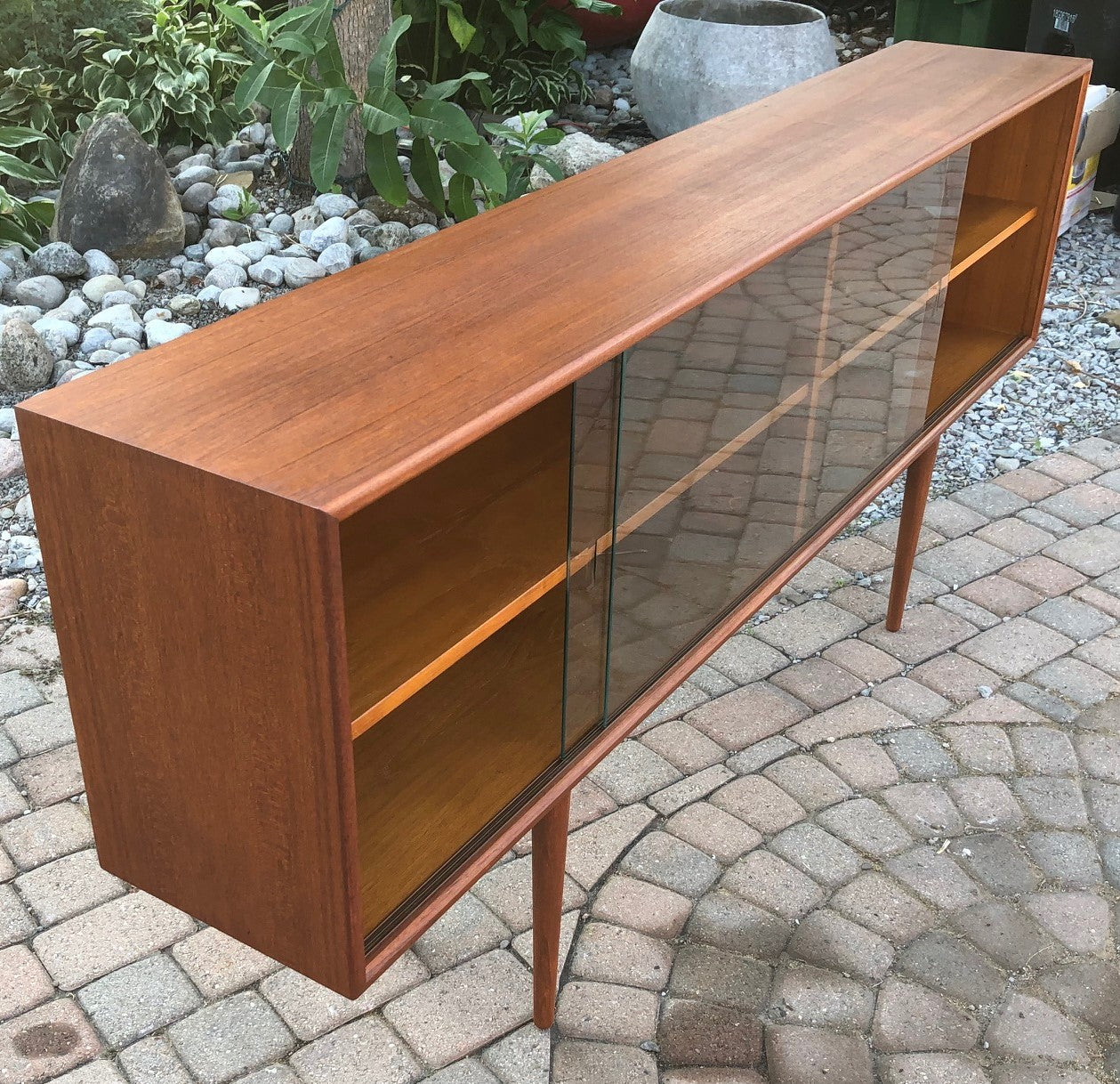 REFINISHED Danish Modern Teak Bookcase Display w glass doors 71" PERFECT - Mid Century Modern Toronto