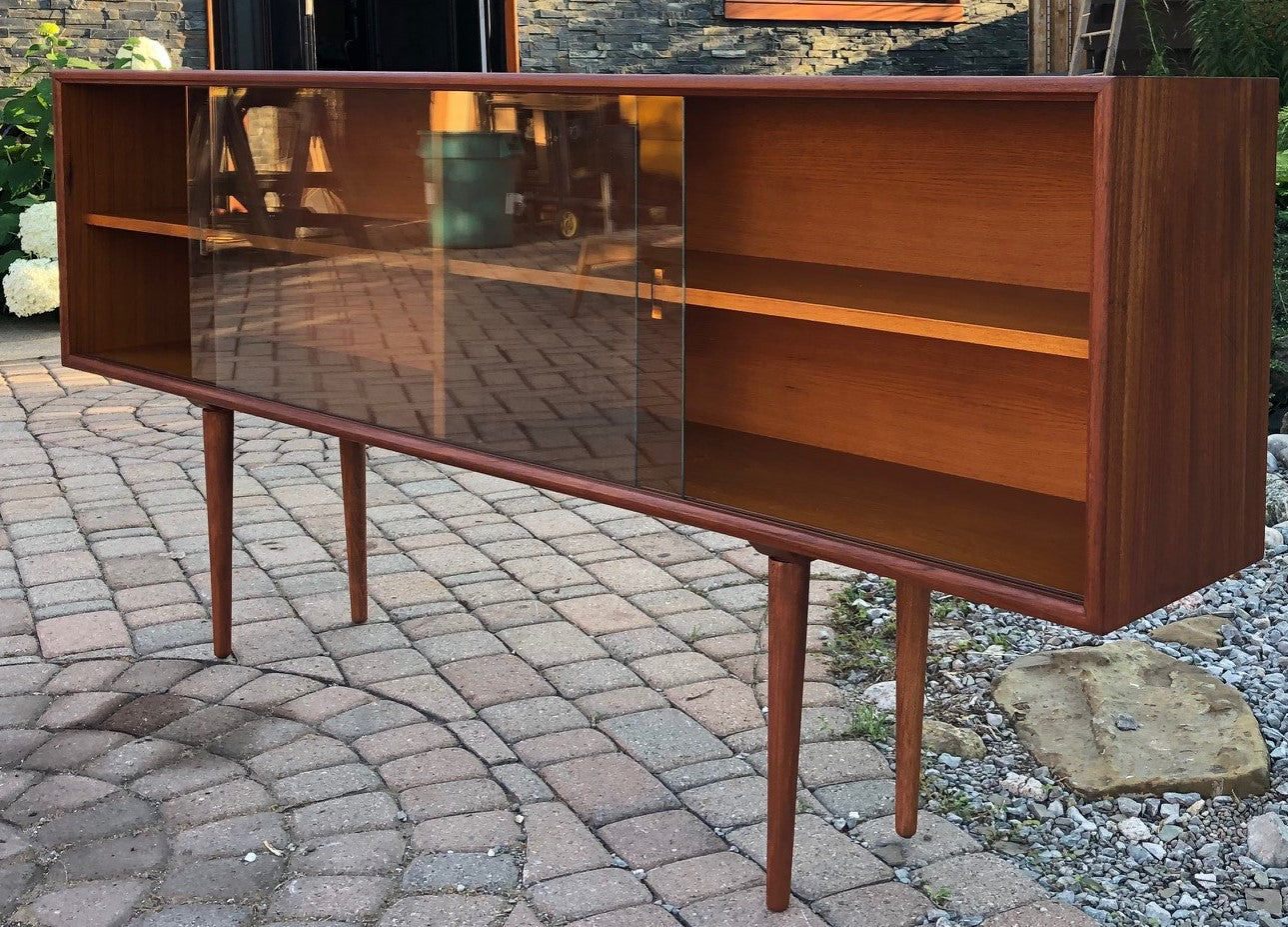 REFINISHED Danish Modern Teak Bookcase Display w glass doors 71" PERFECT - Mid Century Modern Toronto