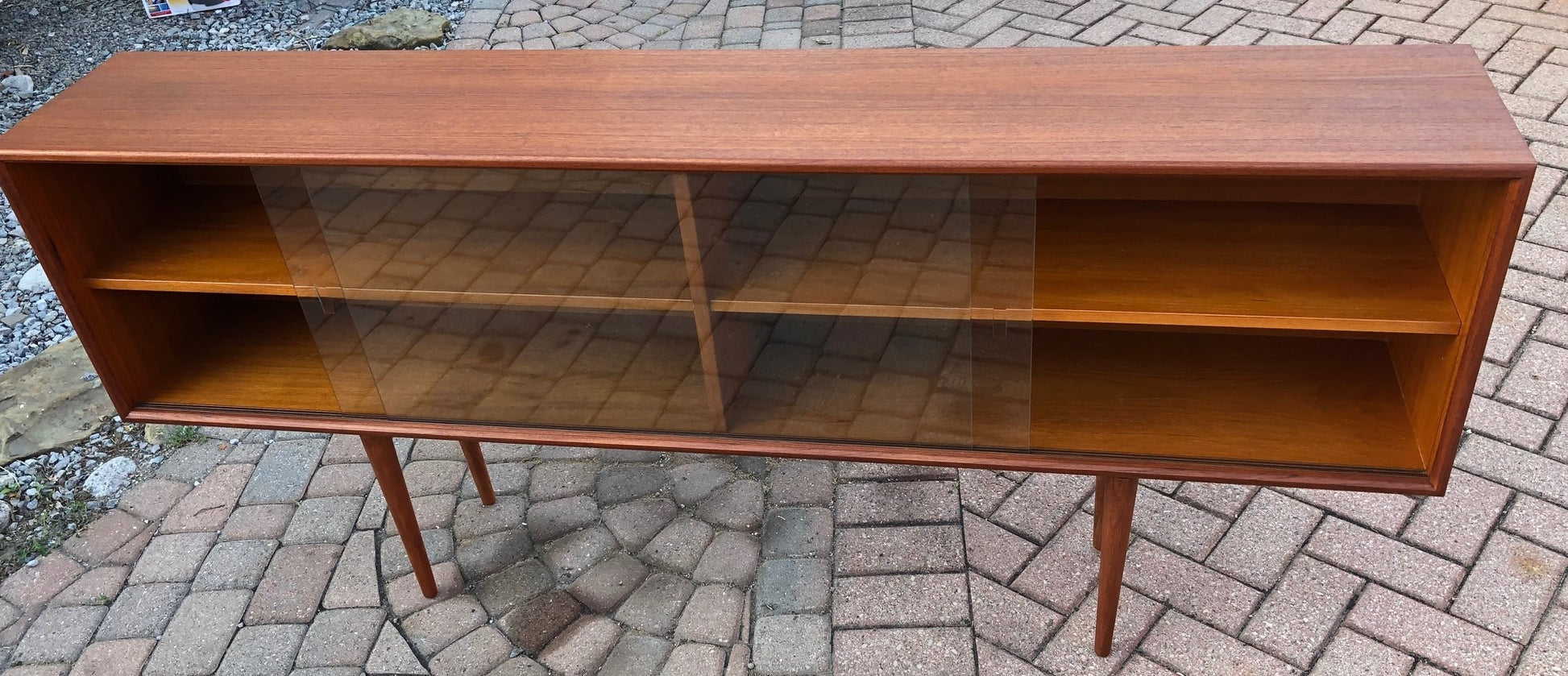 REFINISHED Danish Modern Teak Bookcase Display w glass doors 71" PERFECT - Mid Century Modern Toronto