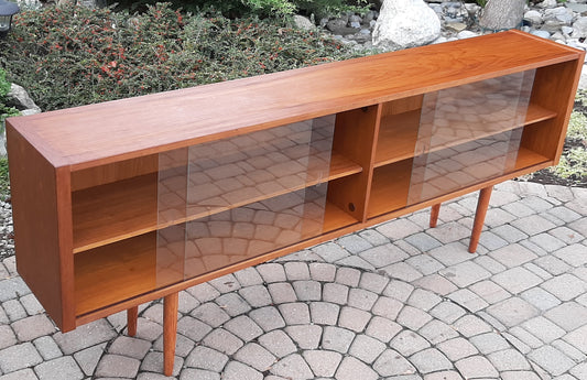 REFINISHED Danish Modern Teak Bookcase Display w sliding glass doors 79" PERFECT - Mid Century Modern Toronto