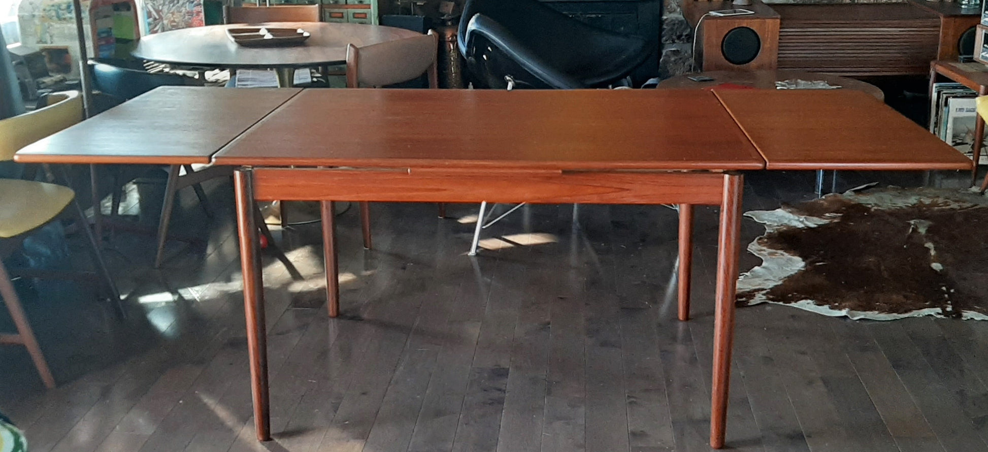 REFINISHED Danish MCM Teak Draw Leaf Table by Rogenstrup Mobelfabrik, PERFECT 49-84" - Mid Century Modern Toronto