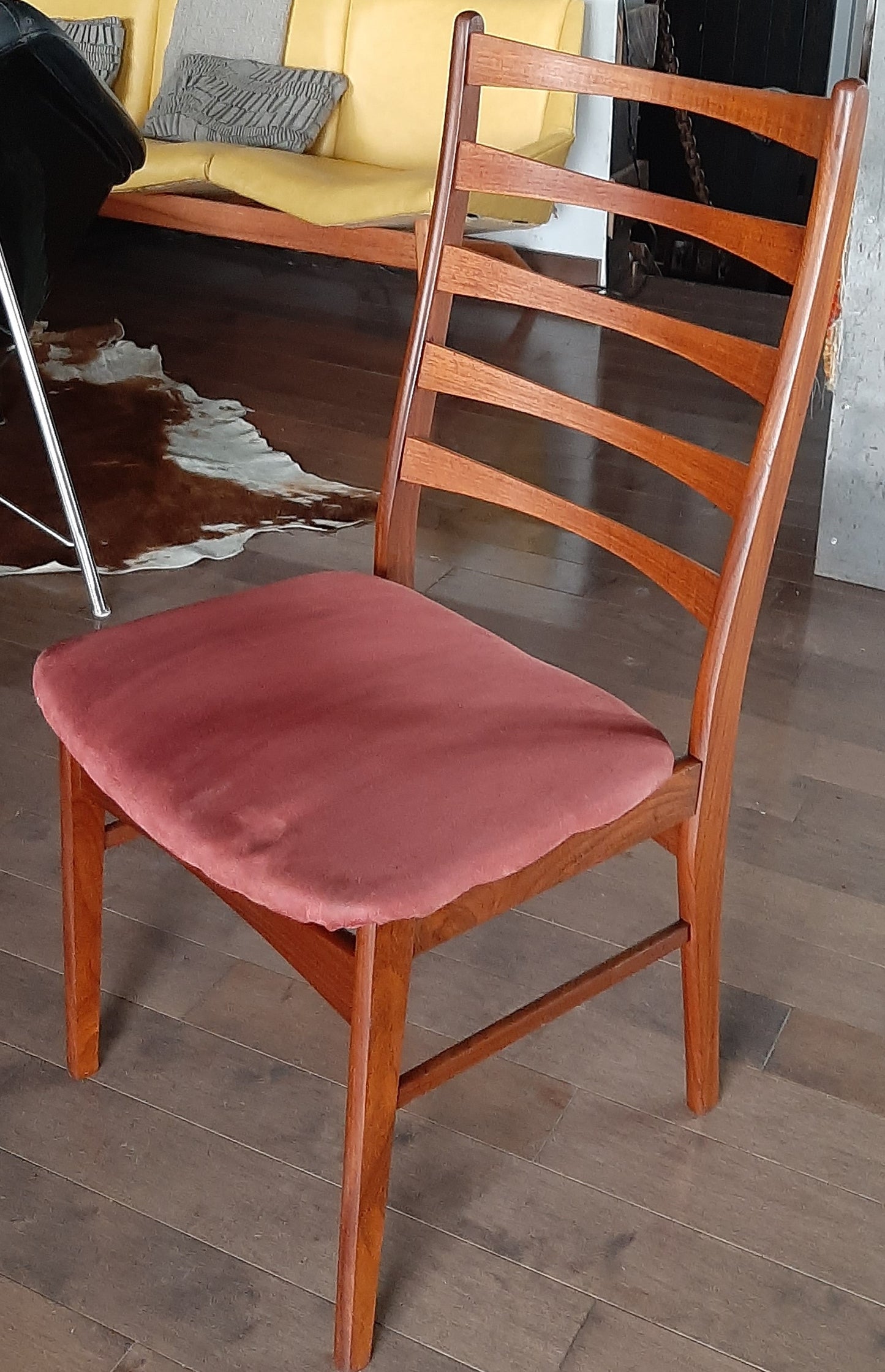 4 Danish MCM Teak Ladder-back Chairs  RESTORED, ready for new upholstery, each $229 only - Mid Century Modern Toronto