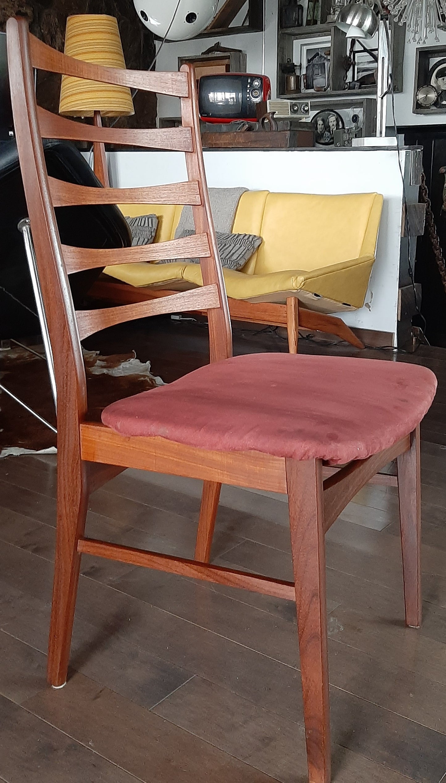4 Danish MCM Teak Ladder-back Chairs  RESTORED, ready for new upholstery, each $229 only - Mid Century Modern Toronto