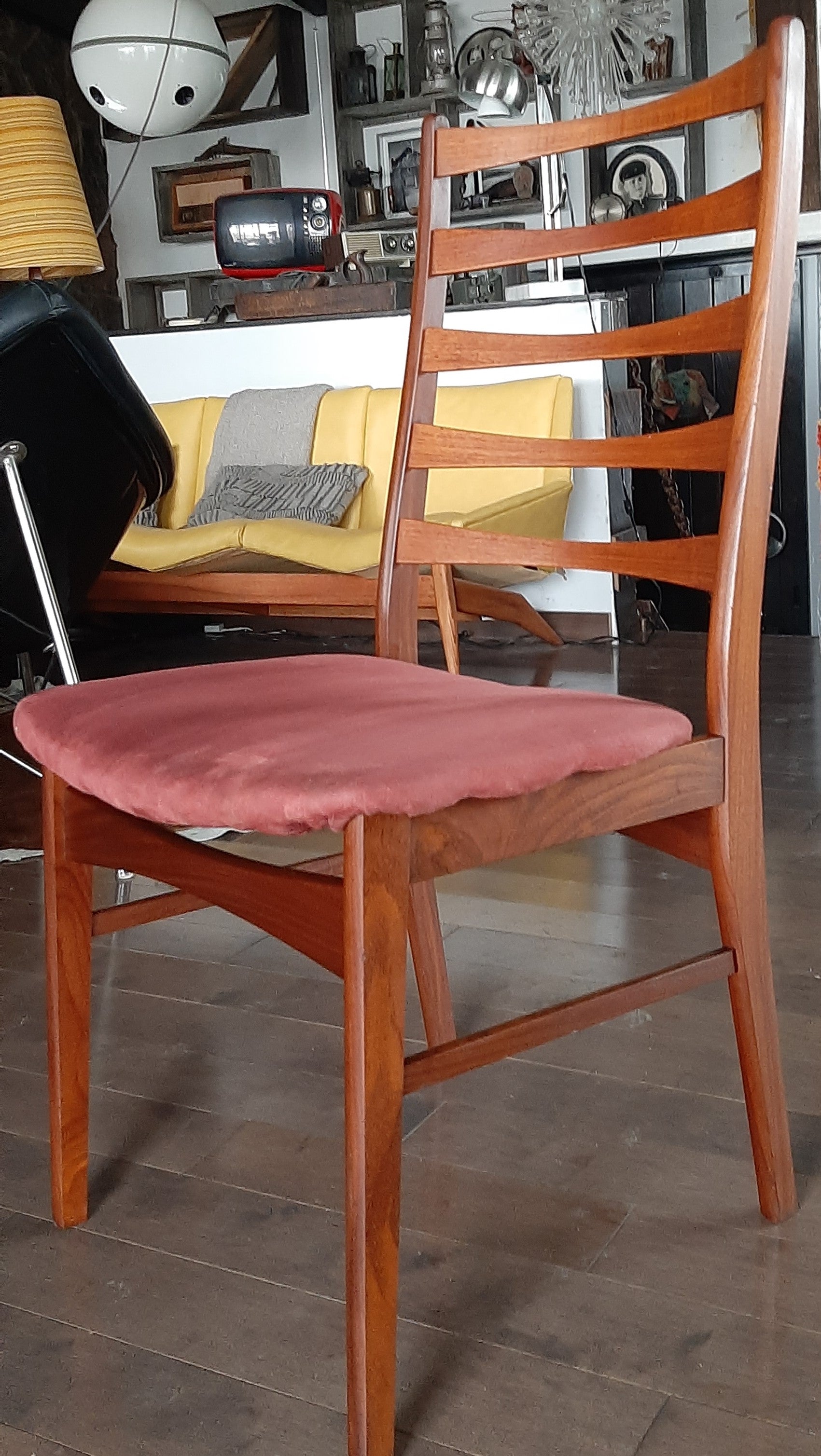 4 Danish MCM Teak Ladder-back Chairs  RESTORED, ready for new upholstery, each $229 only - Mid Century Modern Toronto
