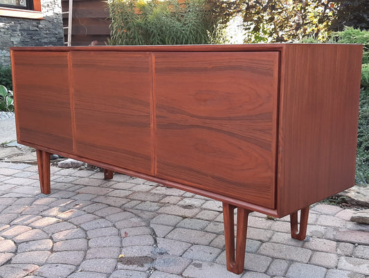 Danish MCM Teak Buffet Bar, 3 doors with hidden handles and V- legs, PERFECT, 63" - Mid Century Modern Toronto