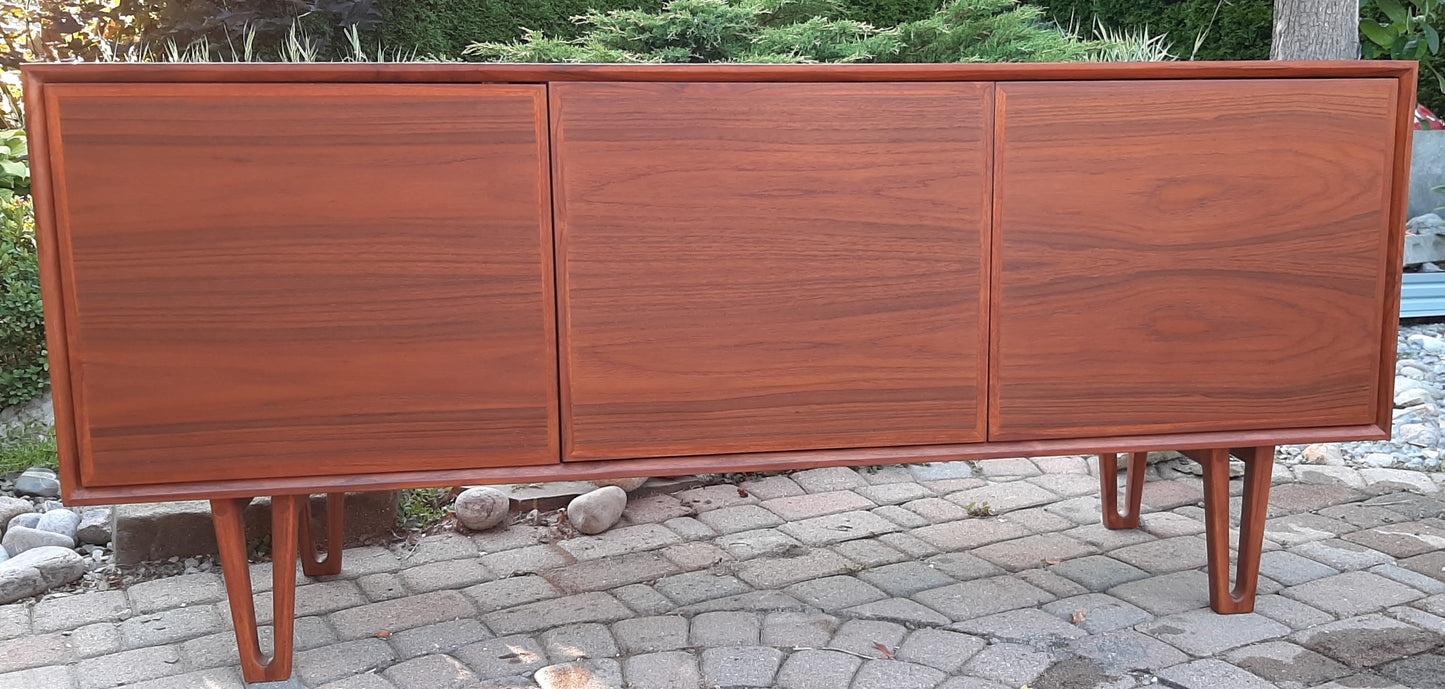 Danish MCM Teak Buffet Bar, 3 doors with hidden handles and V- legs, PERFECT, 63" - Mid Century Modern Toronto