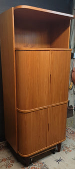 Restored Danish MCM Teak Tall Cabinet w Tambour Doors / Roll-Front, perfect - Mid Century Modern Toronto 1