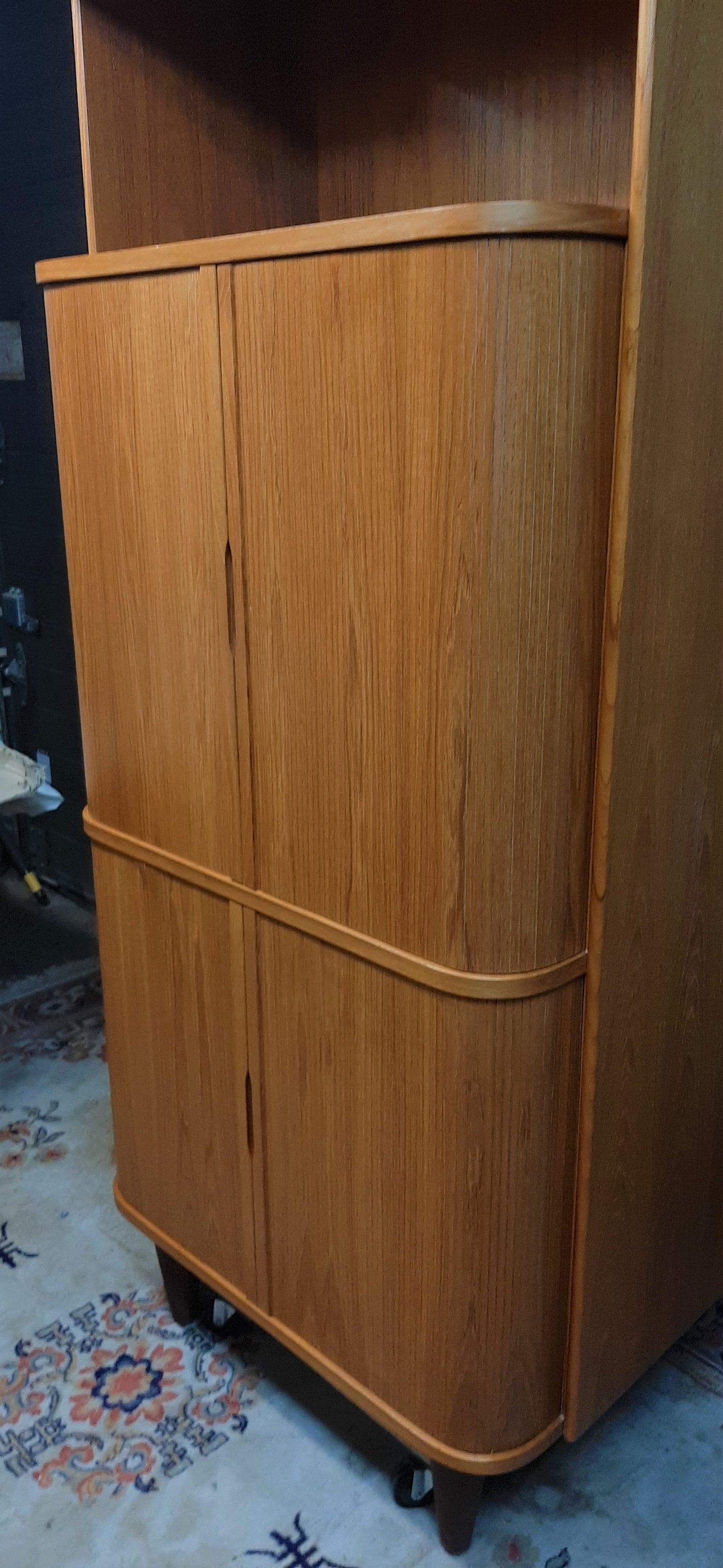 Restored Danish MCM Teak Tall Cabinet w Tambour Doors / Roll-Front, perfect - Mid Century Modern Toronto