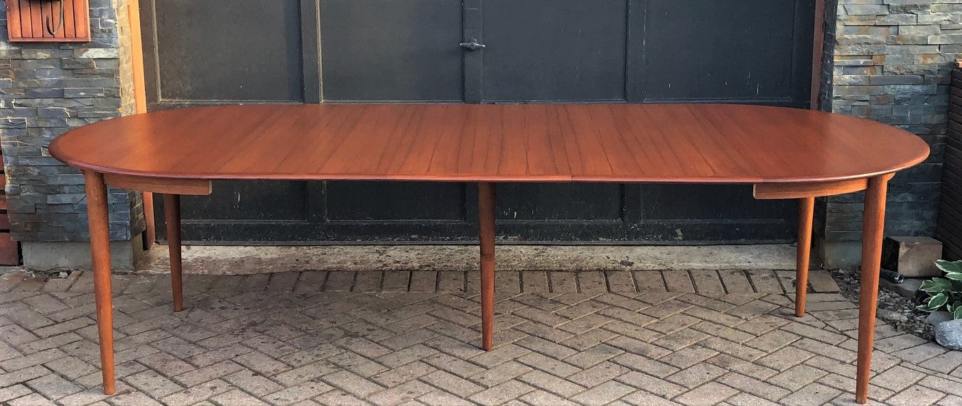 RESERVED for JUDY - REFINISHED Danish MCM Teak Table Round to Oval w 3 Leaves by Skovmand & Andersen, PERFECT - 47-105", treated for durability - Mid Century Modern Toronto