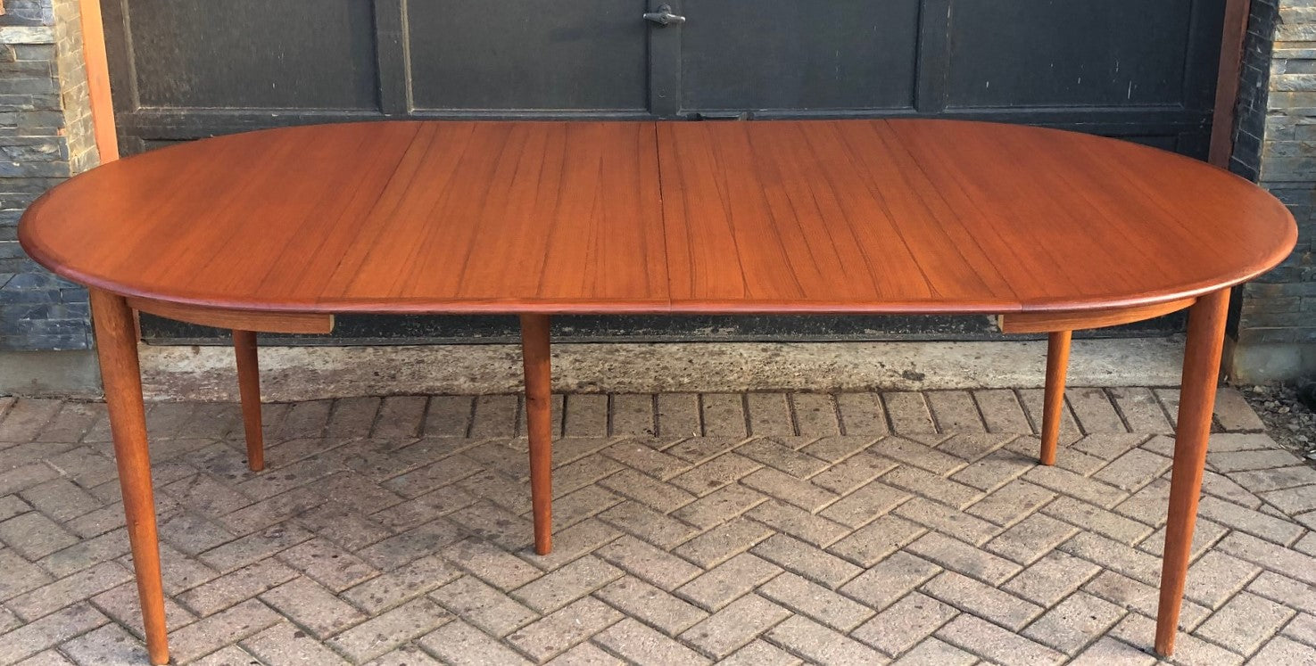 RESERVED for JUDY - REFINISHED Danish MCM Teak Table Round to Oval w 3 Leaves by Skovmand & Andersen, PERFECT - 47-105", treated for durability - Mid Century Modern Toronto