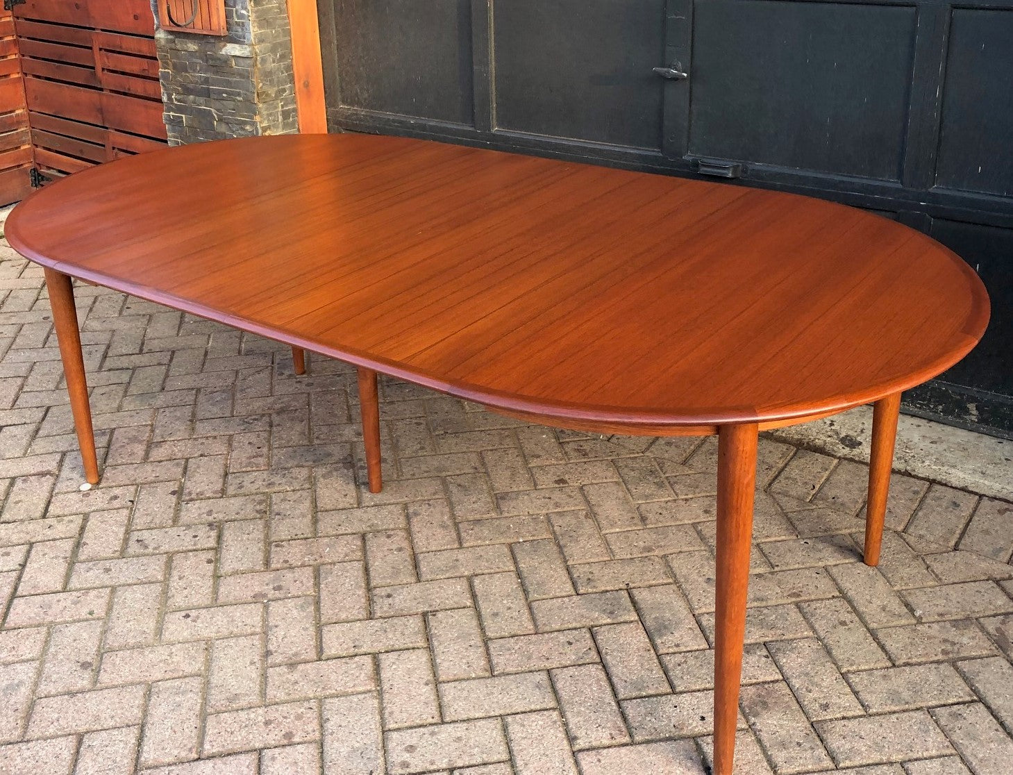 RESERVED for JUDY - REFINISHED Danish MCM Teak Table Round to Oval w 3 Leaves by Skovmand & Andersen, PERFECT - 47-105", treated for durability - Mid Century Modern Toronto