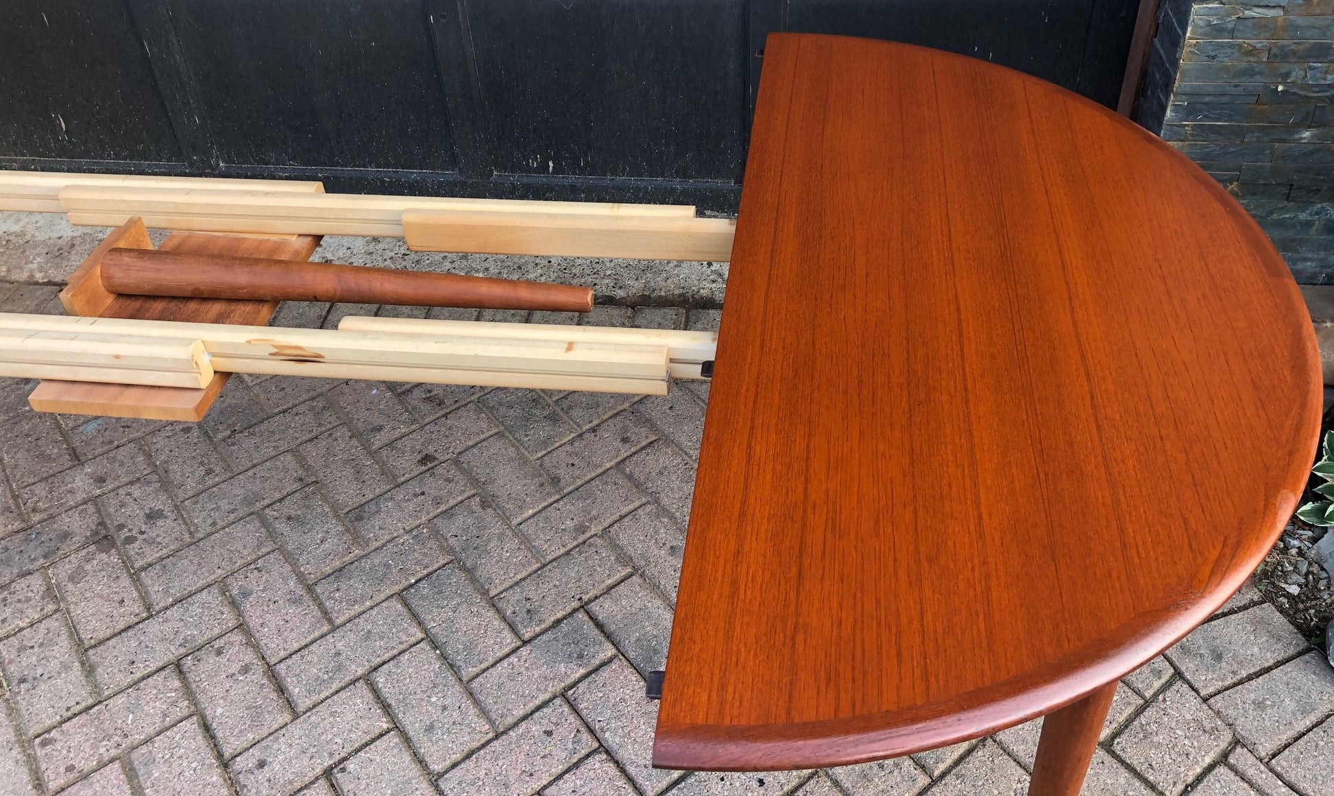 RESERVED for JUDY - REFINISHED Danish MCM Teak Table Round to Oval w 3 Leaves by Skovmand & Andersen, PERFECT - 47-105", treated for durability - Mid Century Modern Toronto