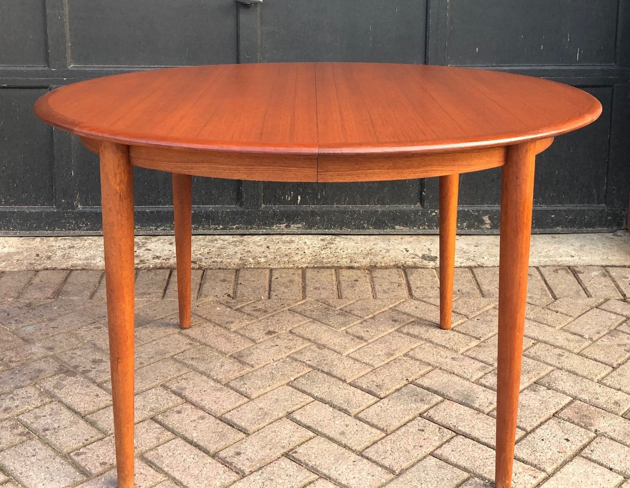 RESERVED for JUDY - REFINISHED Danish MCM Teak Table Round to Oval w 3 Leaves by Skovmand & Andersen, PERFECT - 47-105", treated for durability - Mid Century Modern Toronto
