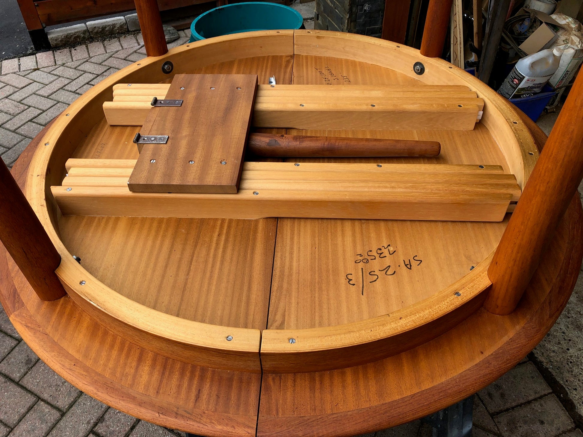 RESERVED for JUDY - REFINISHED Danish MCM Teak Table Round to Oval w 3 Leaves by Skovmand & Andersen, PERFECT - 47-105", treated for durability - Mid Century Modern Toronto