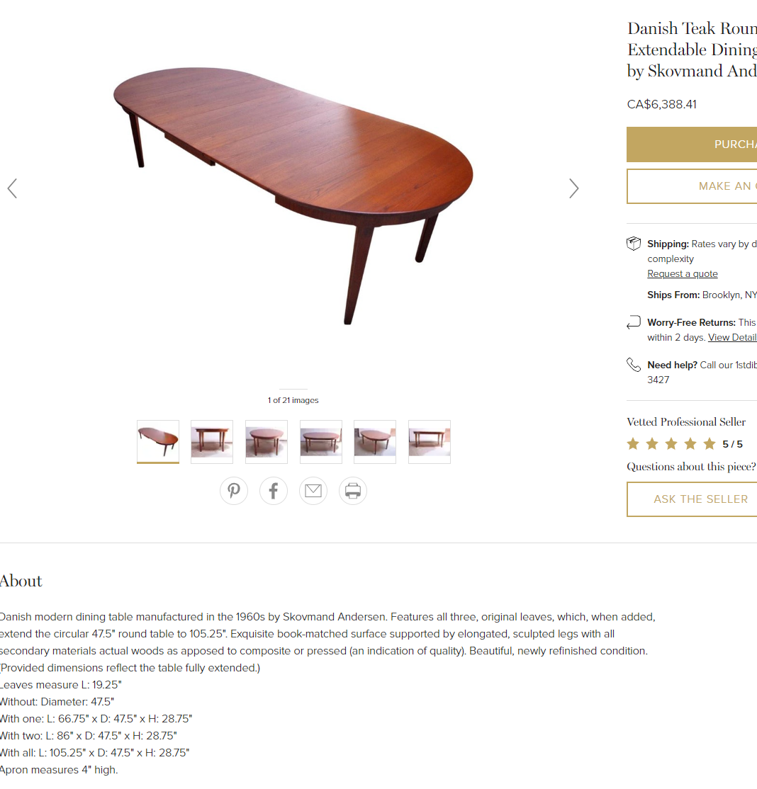 RESERVED for JUDY - REFINISHED Danish MCM Teak Table Round to Oval w 3 Leaves by Skovmand & Andersen, PERFECT - 47-105", treated for durability - Mid Century Modern Toronto