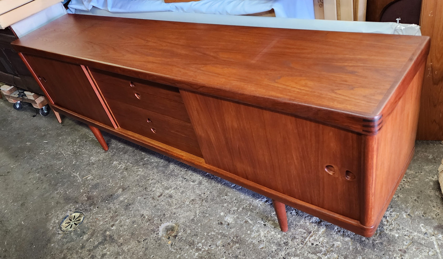 REFINISHED Danish Mid Century Modern Teak Sideboard by H.W. Klein for Bramin 88"