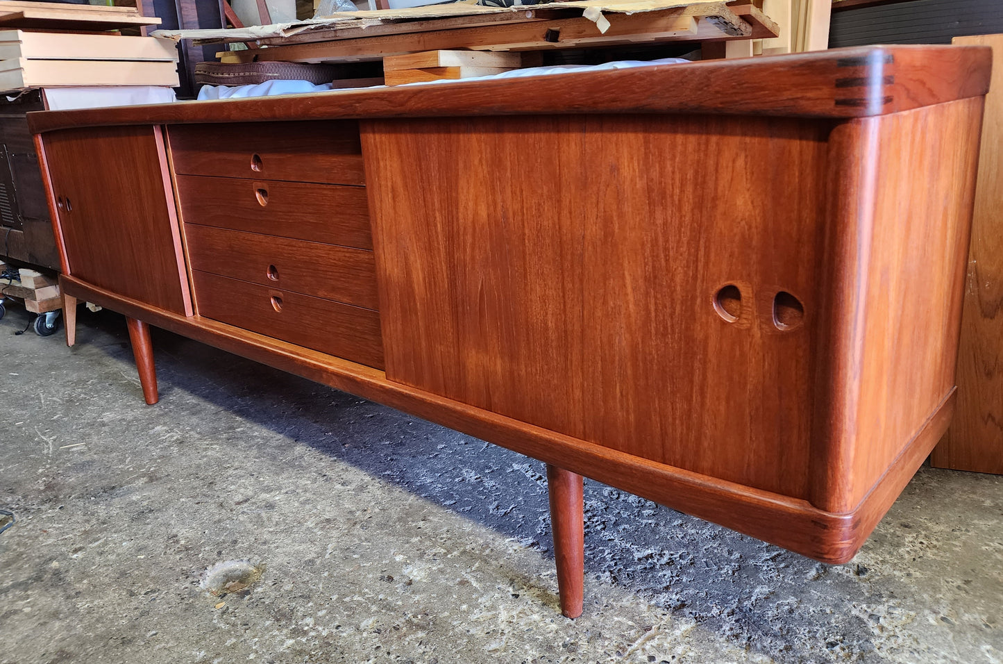 REFINISHED Danish Mid Century Modern Teak Sideboard by H.W. Klein for Bramin 88"