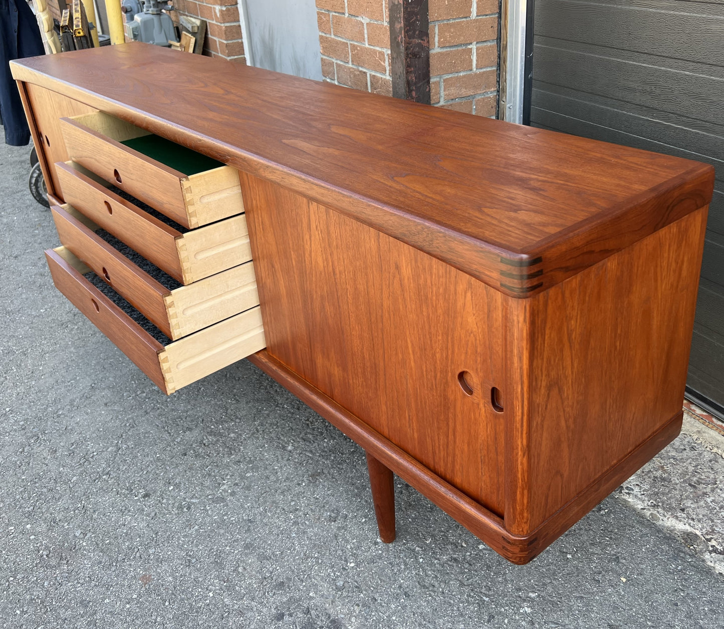 REFINISHED Danish Mid Century Modern Teak Sideboard by H.W. Klein for Bramin 88"