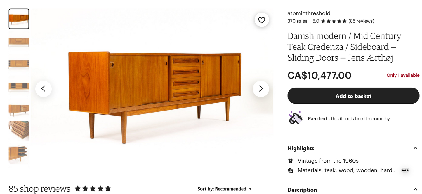 REFINISHED Danish MCM Teak Sideboard by Johannes Andersen 94"