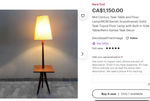 Mid Century Modern Teak Floor Lamp with Built-In Tripod Table, REFINISHED 12