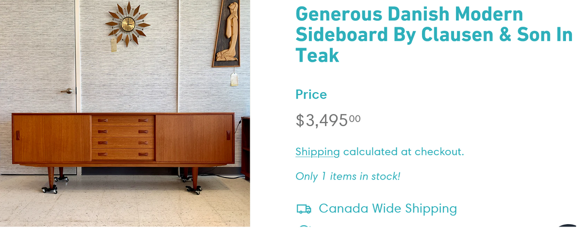 REFINISHED Danish Mid Century Modern Teak Sideboard by Clausen & Son, 82