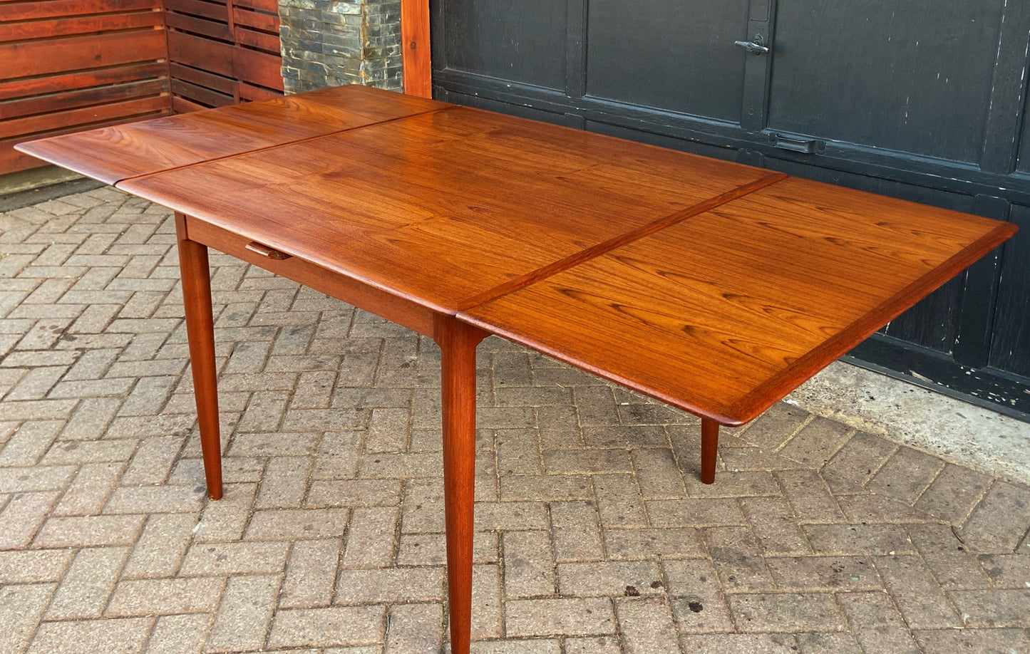REFINISHED Danish MCM Teak Draw Leaf Table by A. H. Olsen for Skovmand & Andersen, 39"-75", PERFECT