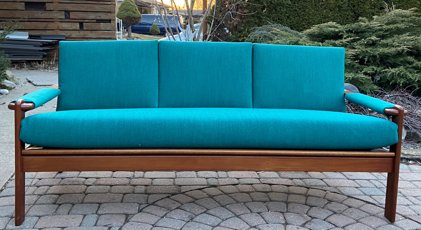 REFINISHED REUPHOLSTERED MCM Teak Sofa and 3 Armchairs