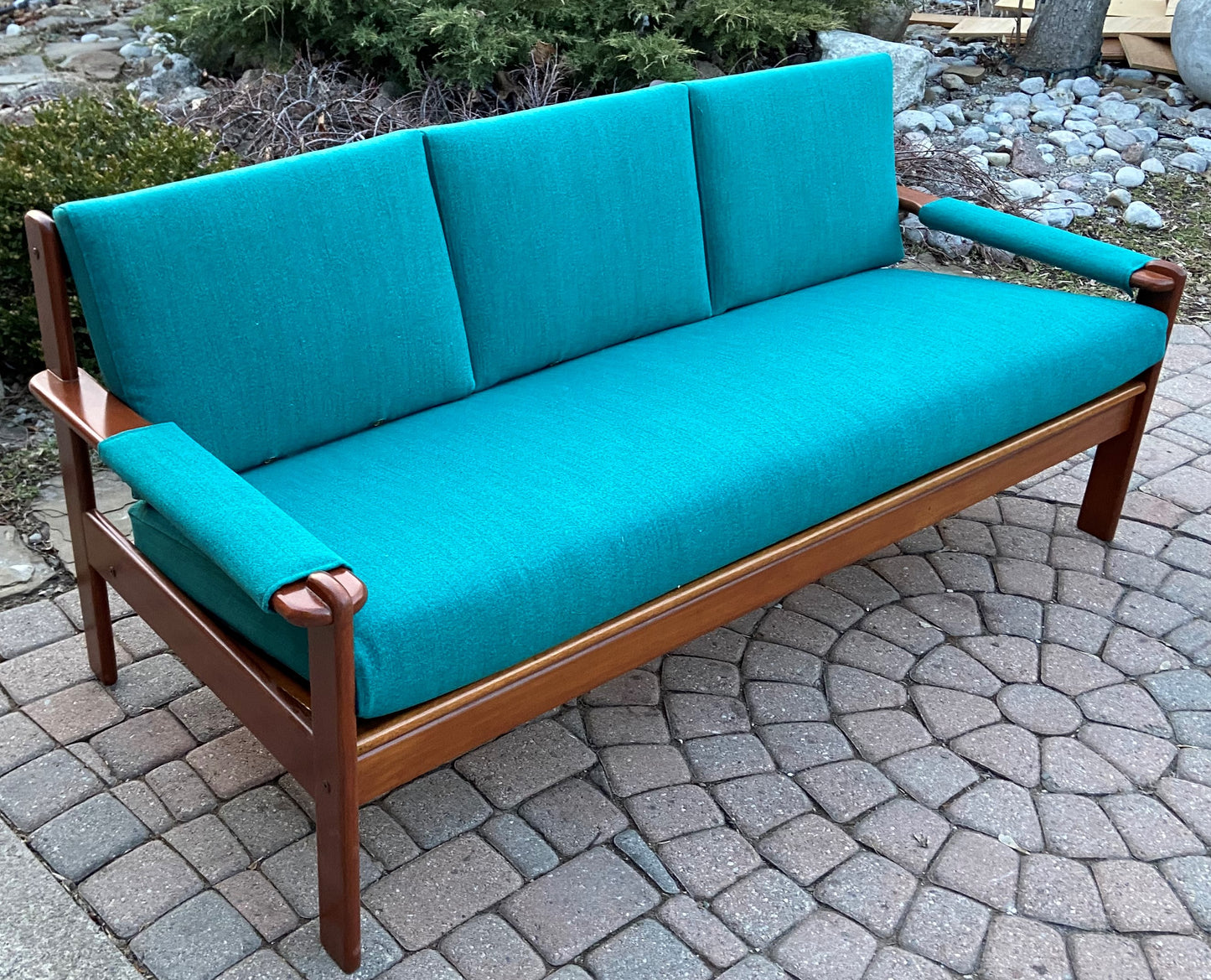 REFINISHED REUPHOLSTERED MCM Teak Sofa and 3 Armchairs