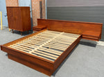 REFINISHED MCM Teak dresser, wardrobe & Queen platform bed w floating nightstands, Perfect 2