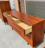 REFINISHED MCM Teak dresser, wardrobe & Queen platform bed w floating nightstands, Perfect 10