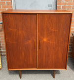 REFINISHED MCM Teak dresser, wardrobe & Queen platform bed w floating nightstands, Perfect 12