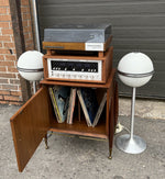 REFINISHED Mid Century Modern walnut accent cabinet w brass hardware, small 20” 2