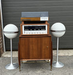 REFINISHED Mid Century Modern walnut accent cabinet w brass hardware, small 20” 12