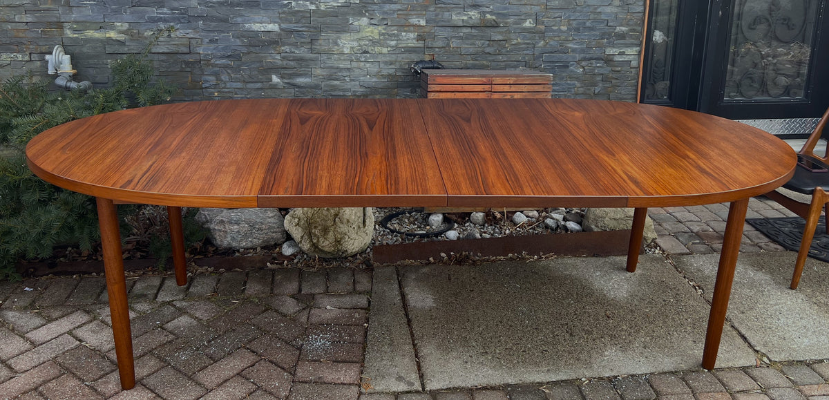 REFINISHED Mid Century Modern Teak Table Oval w 2 Leaves 60