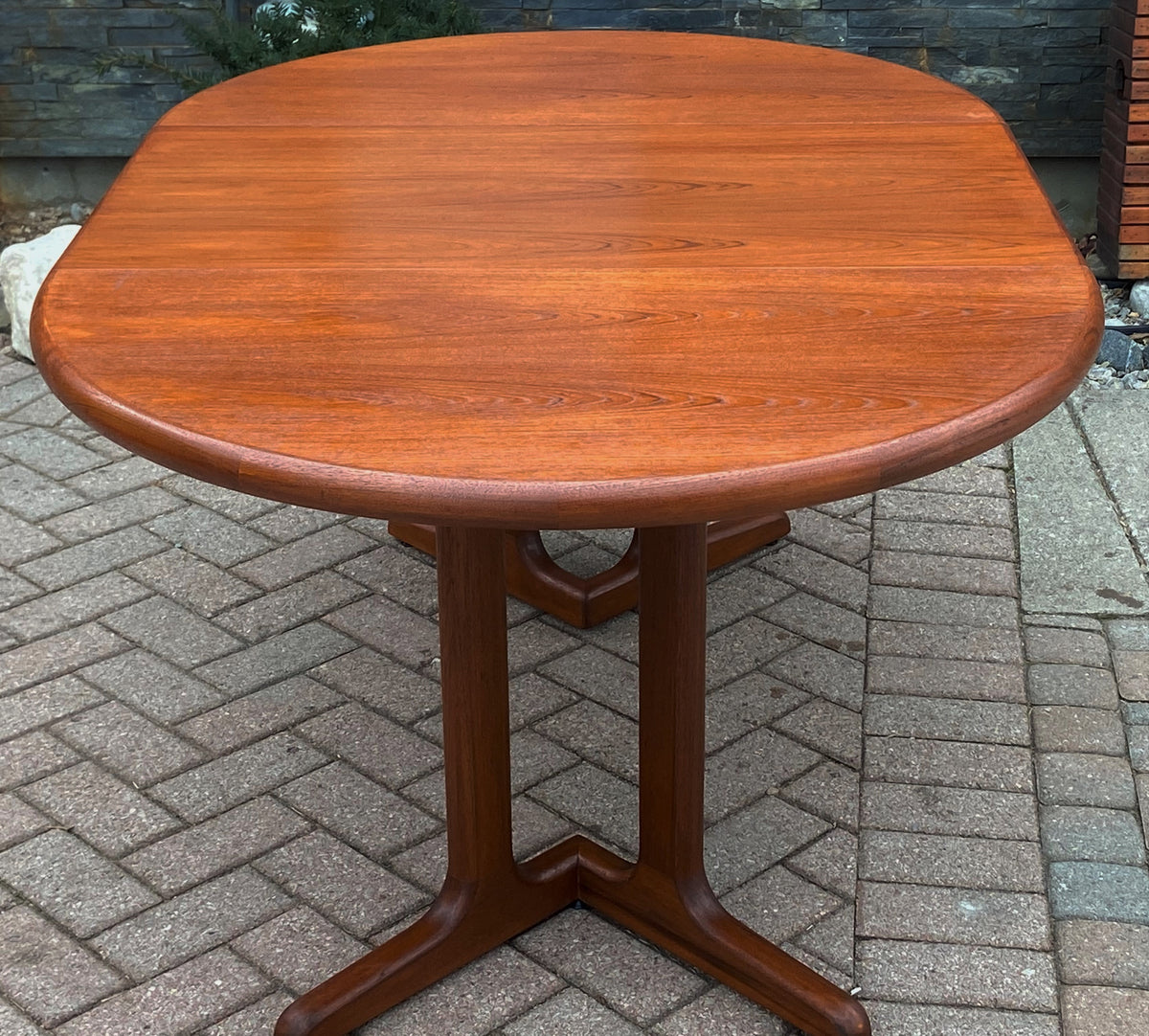 REFINISHED MCM Teak Table Round w 1 Leaf 41.5