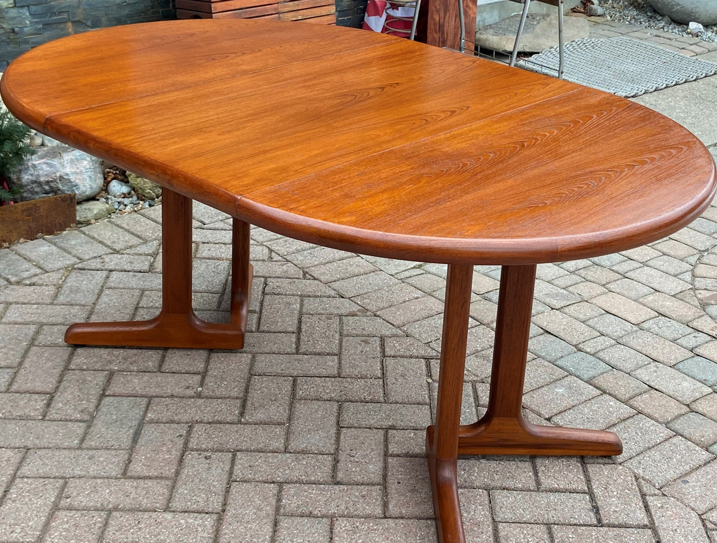 REFINISHED MCM Teak Table Round w 1 Leaf 41.5"-63", perfect