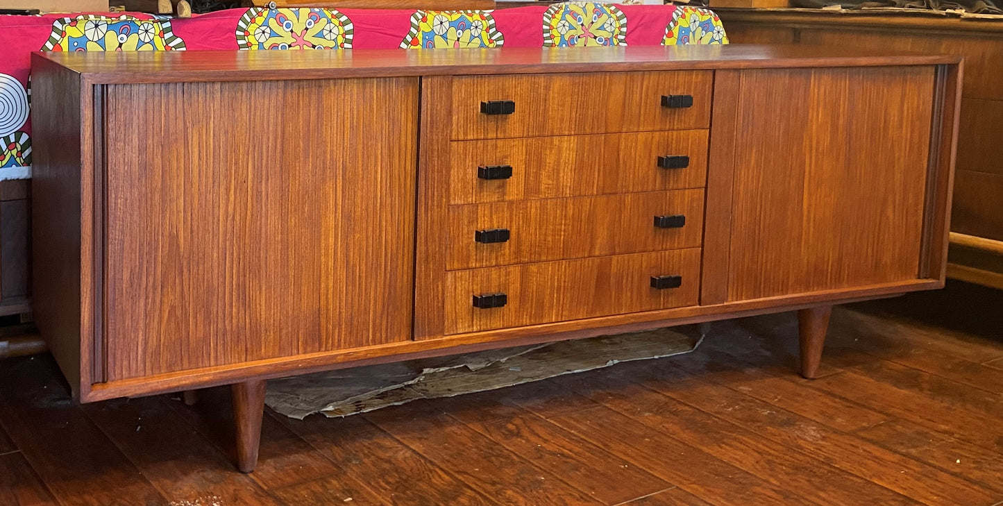 REFINISHED MCM Teak Sideboard with tambour doors by RS Associates 78"