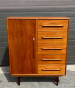 REFINISHED Mid Century Modern Teak Queen Bed w Nightstands & Tallboy 3