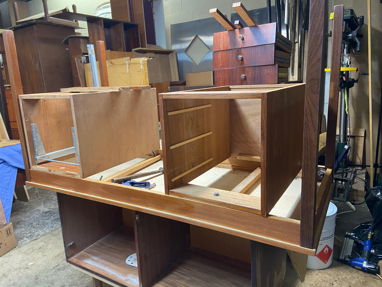 REFINISHED Danish Mid Century Modern Teak Desk Free Standing