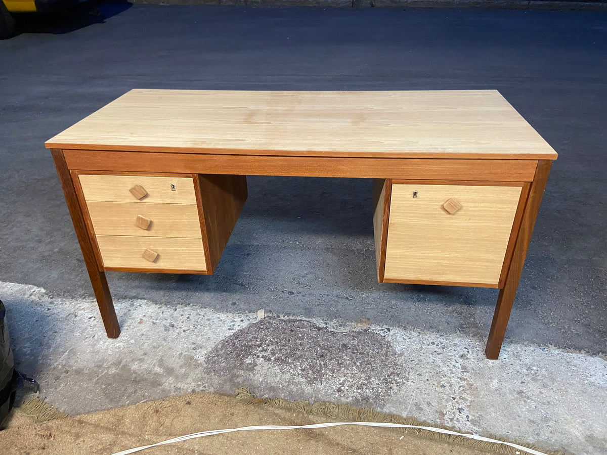 REFINISHED Danish Mid Century Modern Teak Desk Free Standing