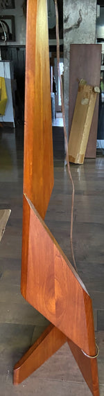 Mid Century Modern Zig Zag Teak Floor Lamp, H 61.5