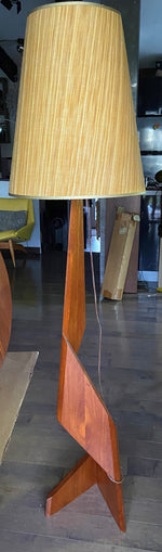 Mid Century Modern Zig Zag Teak Floor Lamp, H 61.5