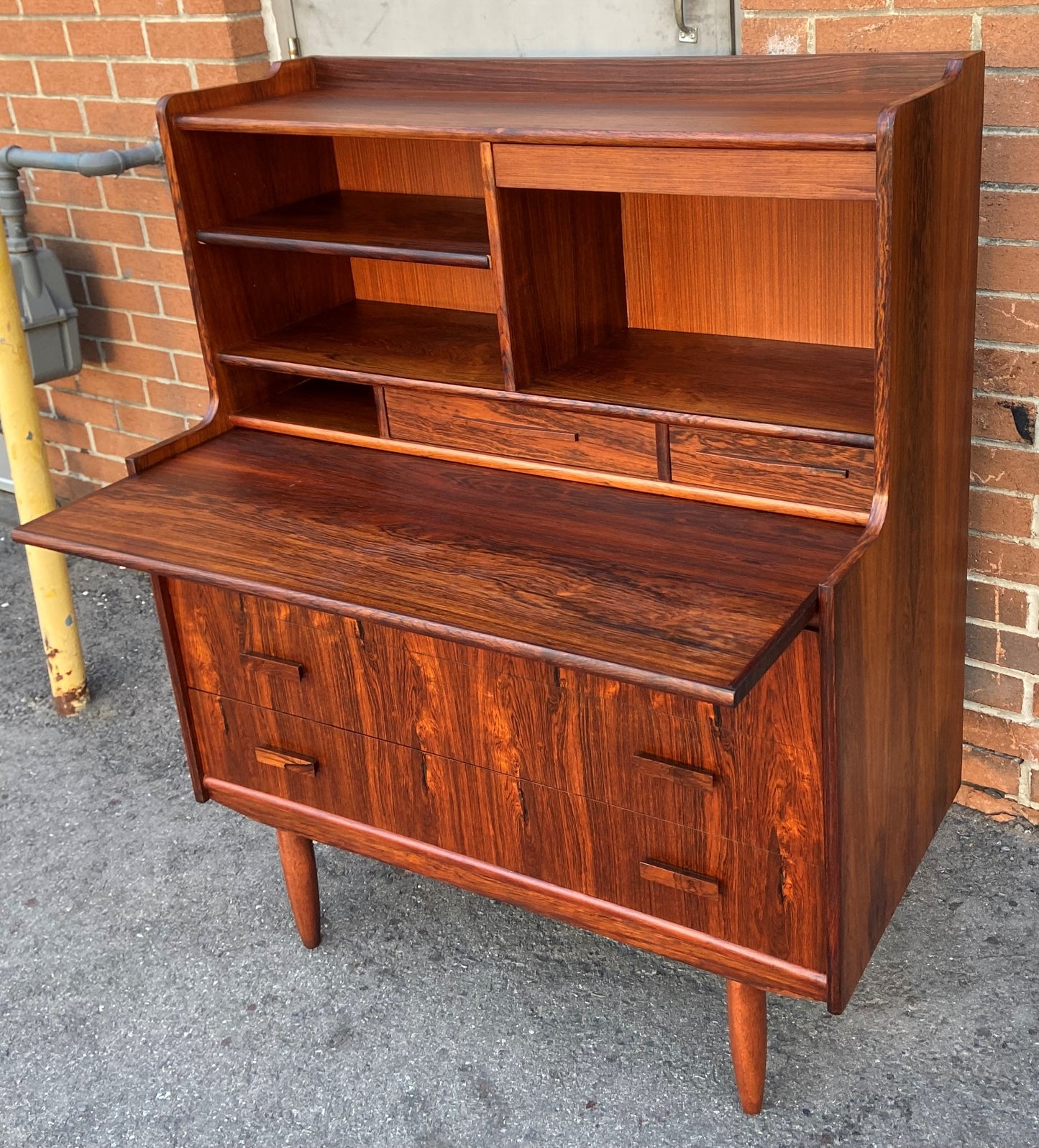 REFINISHED Danish Mid Century Modern Rosewood Vanity or Secretary Desk