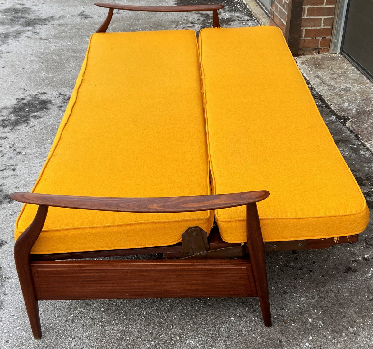 REFINISHED Mid Century Modern Solid Teak Sofa - Bed, no cushions